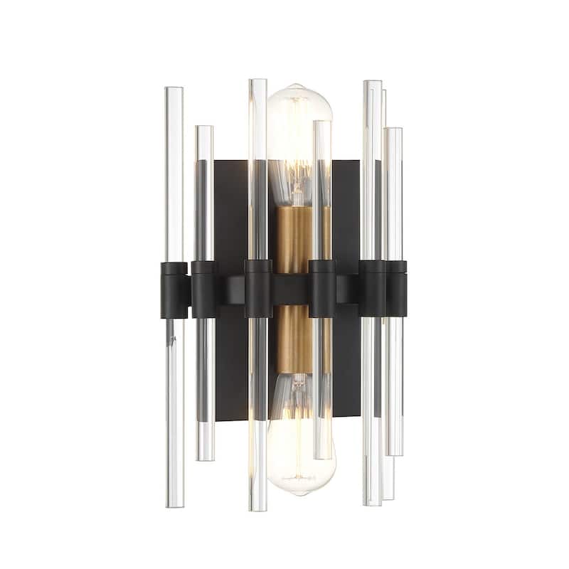 Santiago 2-Light Wall Sconce in Matte Black with Warm Brass Accents