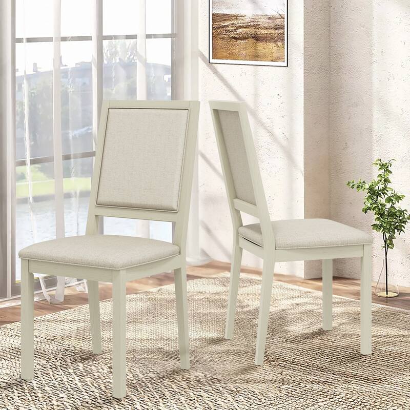 Farmhouse Set of 2 Upholstered Dining Chairs - Rustic Wood Legs & Fabric Seats for Kitchen, Dining Table