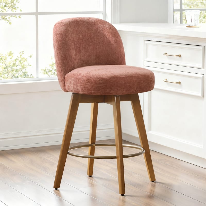 Fabric Upholstered Counter Height Swivel Bar Stools - 37.8"H x 19.7"W x 23.2"D - Single - Pink