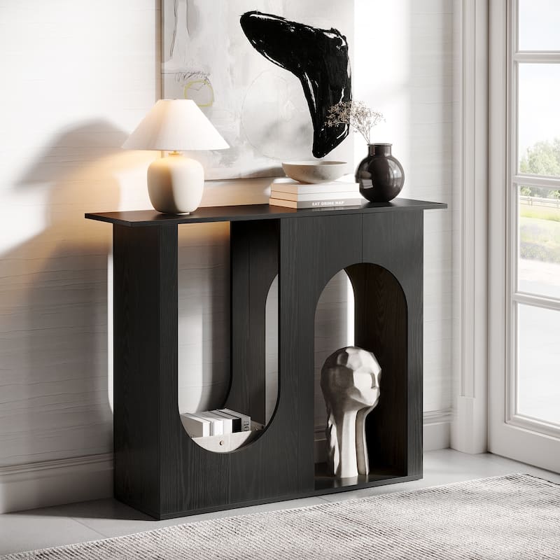 39.4'' Black Console Table, Modern Narrow Sofa Table