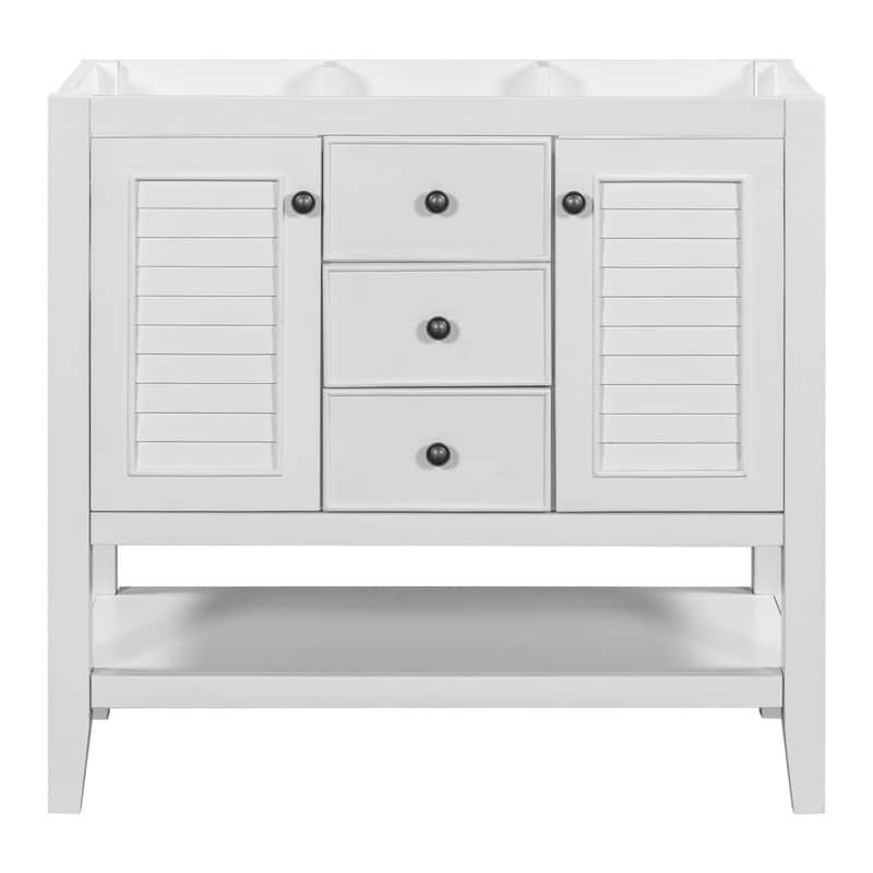 36" Bathroom Vanity with/without Sink, Bathroom Vanity Cabinet with 2 Cabinets and Drawers, Open Shelf, Solid Wood Frame