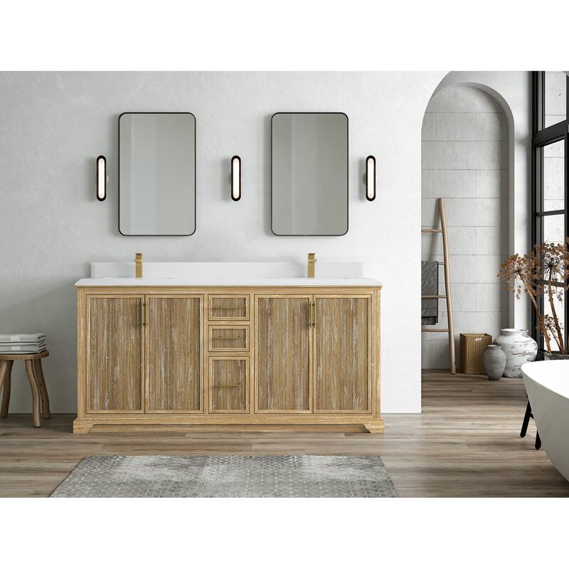 Willow Collections 72 x 22 Alys Solid Teak Wood Double Sink Bathroom Vanity with Quartz or Marble Countertop