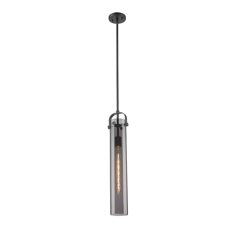 Innovations Lighting Pilaster - 1 Light 4" Stem Hung Pendant - Matte Black/Plated Smoke