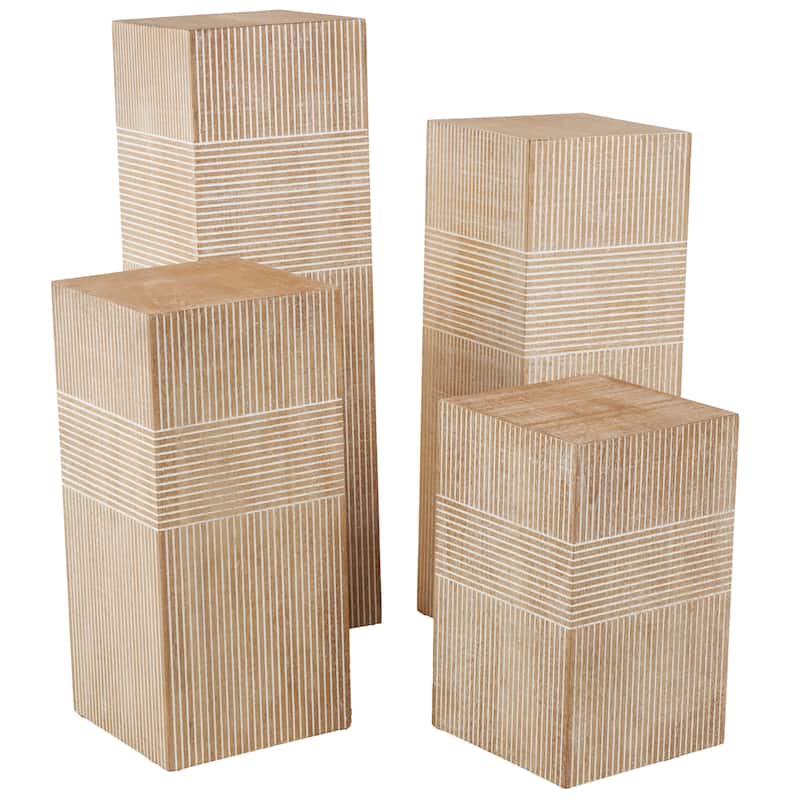 Wood Pillar Style Pedestal Table with Various Sizes - Set of 4 Brown - Roche River Decor - Brown