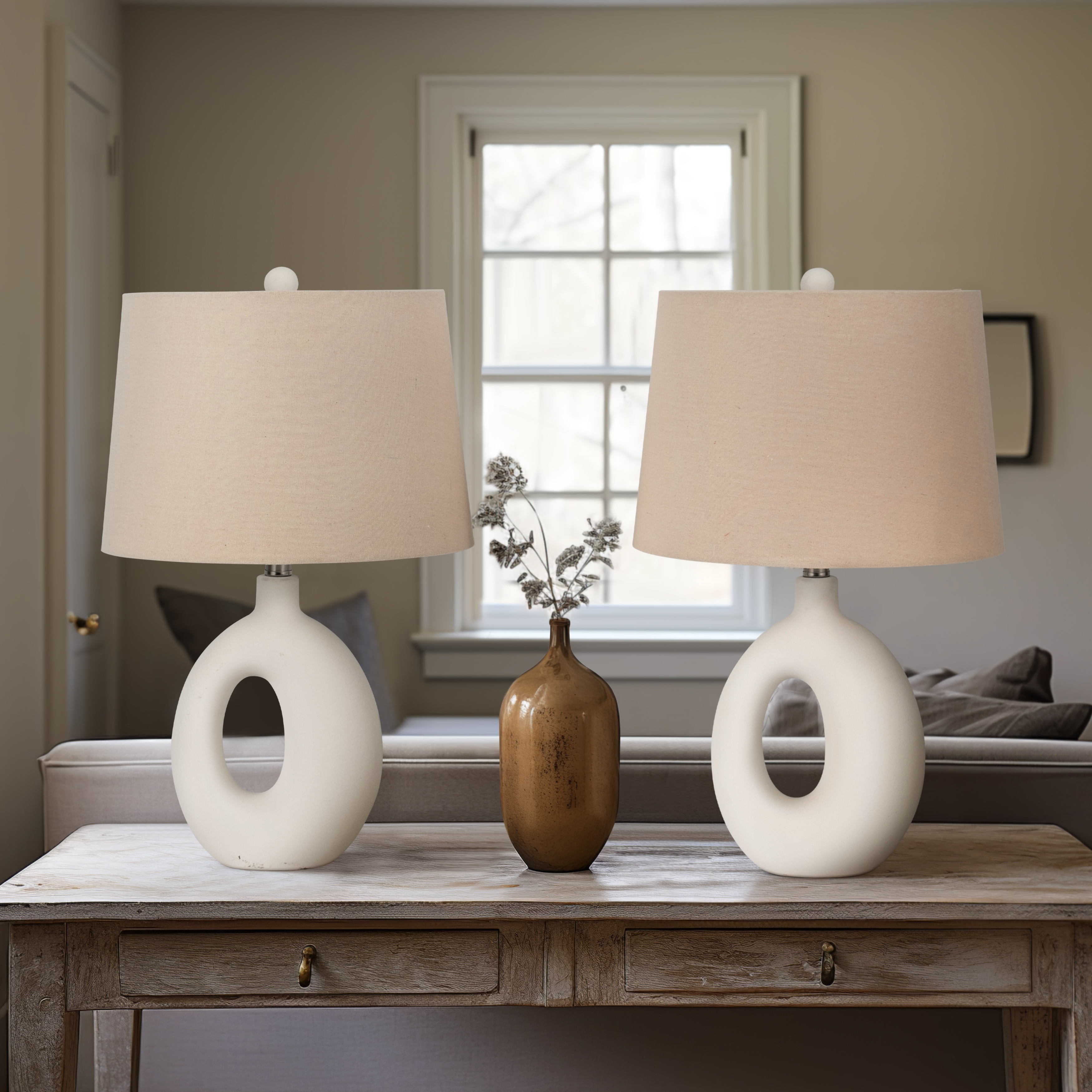 Sagebrook Home Designer Ceramic 23 Open Cut Out Table Lamp White tan Elegant Ceramic Base Set of 2 14 x 14 x 23 Bed Bath Beyond 40718963