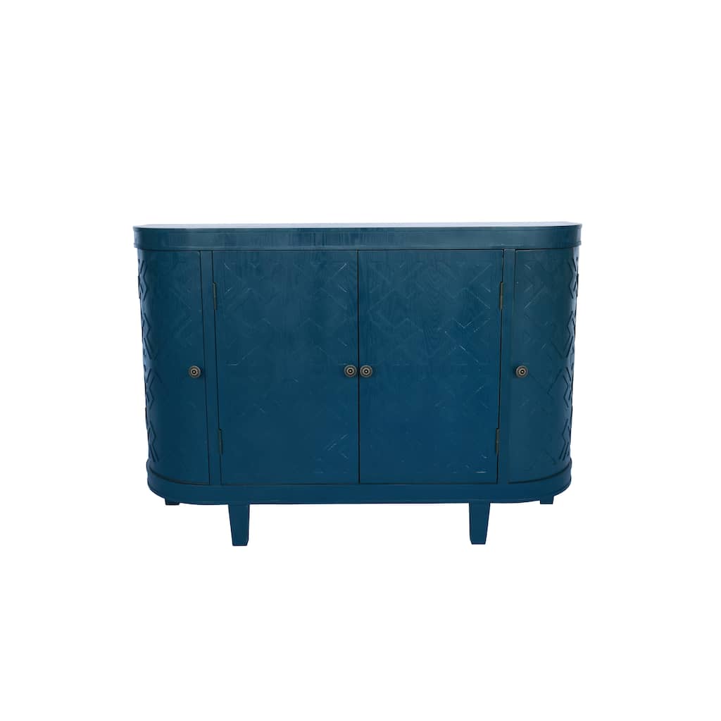 47" Storage Cabinet with 4 Doors, Buffet Sideboard Cabinet with Storage, Fluted Accent Console with Curvy Edge and Sliding Door