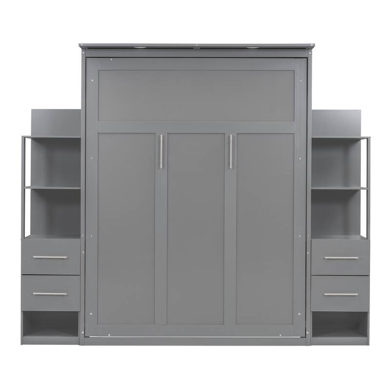 Queen Size Wall Bed with LED Lighting, Storage Shelves & Drawers - Ideal for Small Spaces