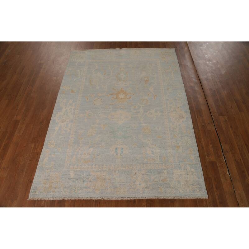 Vegetable Dye Oushak Turkish Rug Handmade Oriental Wool Carpet - 5'0"x 6'11"