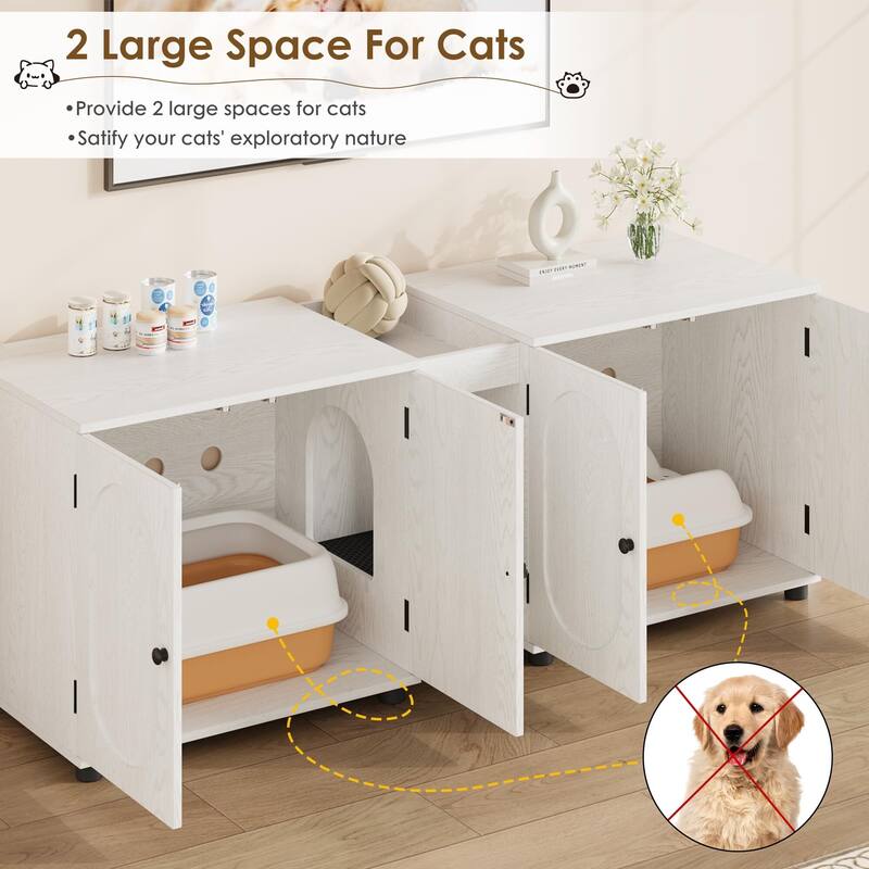 Cat Litter Box Enclosure 55.1" Double Litter Box Furniture Large Cat Box