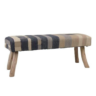 Mallory Wool Bench, Neutral and Blue Tones