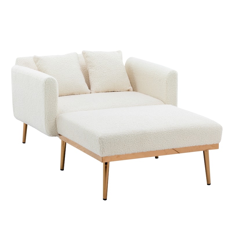 Teddy Fabric Upholstered Living Room Sleeper Sofa Chair With Rose Golden feet
