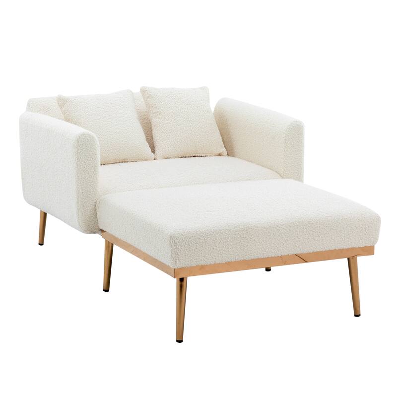 White Teddy 62.2" Chaise Lounge Chair with Iron Legs