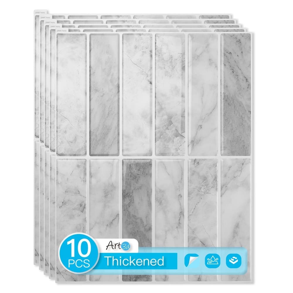 Art3d 10 Pieces Self-adhesive Thickened Backsplash Subway Tiles Marble Design - 9inch x 11.4inch