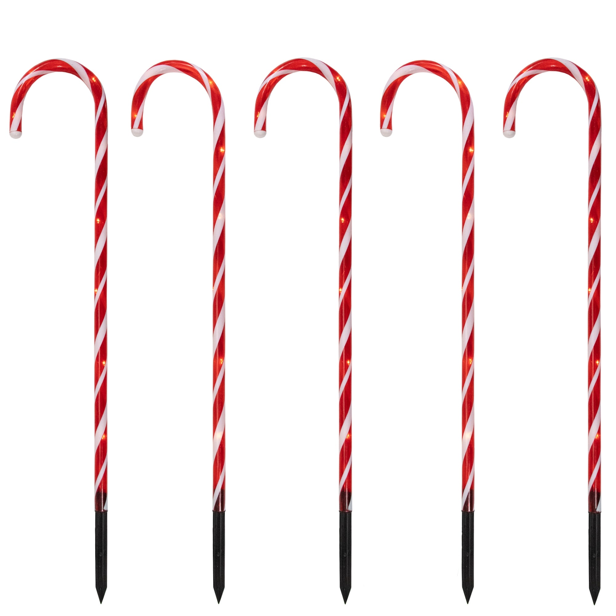 Set of 5 Red Lighted Candy Cane Christmas Lawn Stakes 28"