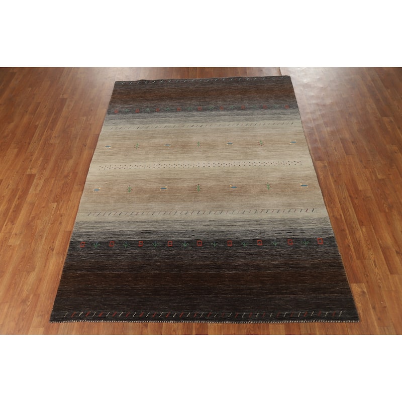 Hand Knotted Oriental 100% Wool Carpet Tribal Stripe Multi-Colored Gabbeh Area Rug - 7' 10'' X 5' 8''