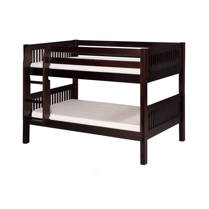 Solid Wood Bunk Beds Twin Full Size, Sturdy Rail Support, Cappuccino Finish, Space Saving Design