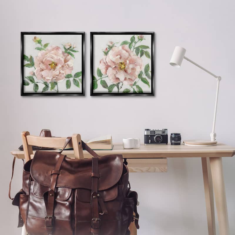 Stupell Soft & Subtle Peonies Framed Floater Canvas Wall Art Design By Sally Swatland (Set of 2)