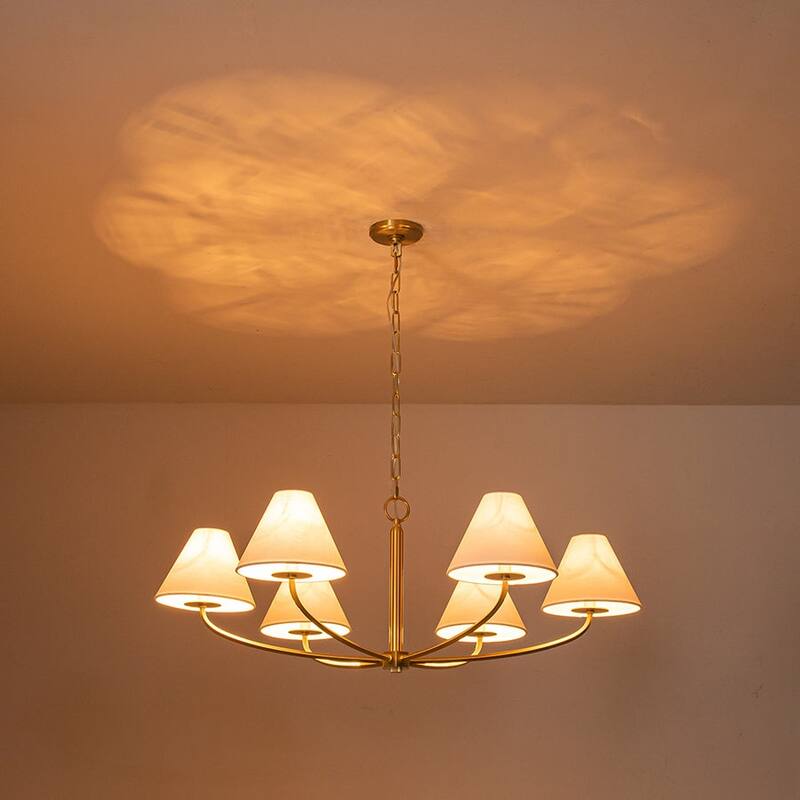 6-Light Classic French Tapered Linen Shade Chandelier - 43in Width