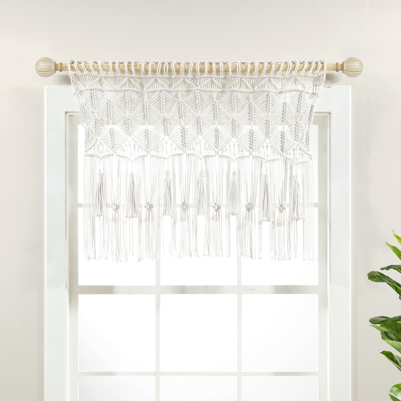 Lush Decor Boho Macrame Tassel Cotton Valance/Kitchen Curtain/Wall Decor Single - 30" x 40" - White