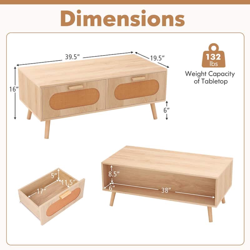 Rectangular Accent Table Rattan Coffee Table Modern Center Table