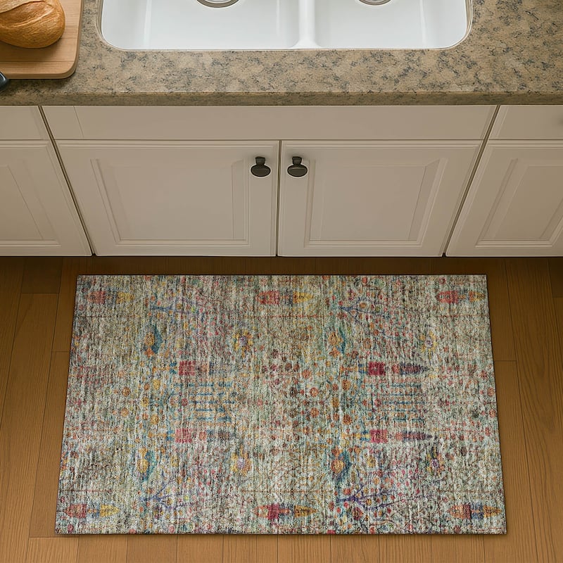 Premium Washable Super Soft Global Ravey Mayfield Rug - Green - 1'8" x 2'6"