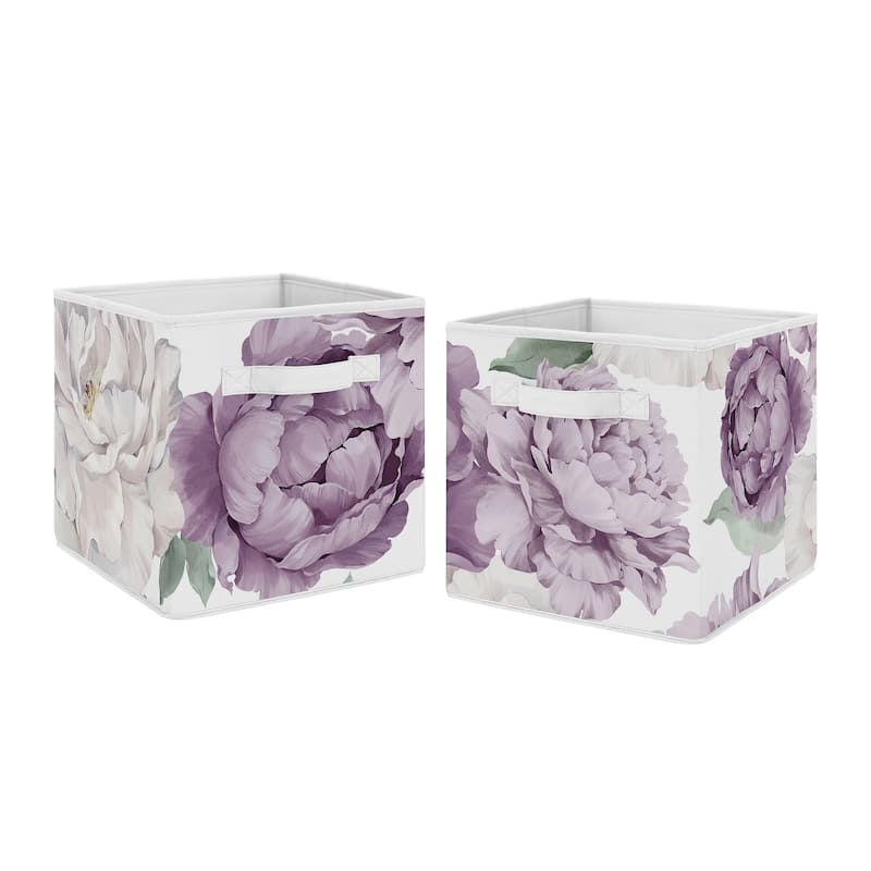 Sweet Jojo Designs Lavender Purple Boho Shabby Chic Floral Girl Foldable Fabric Storage Bins Ivory Bohemian Vintage Watercolor