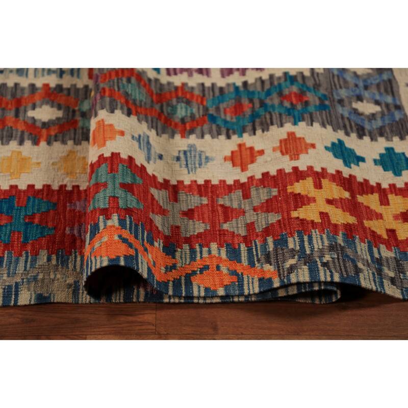 All-Over Geometric Kilim Oriental Large Rug Flatweave Wool Carpet - 10'0"x 15'9"