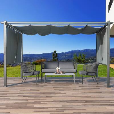 EROMMY 10' x 13' Outdoor Pergola with Retractable Canopy, Aluminum Frame, Patio Metal Shelter with Sun Shade Canopy