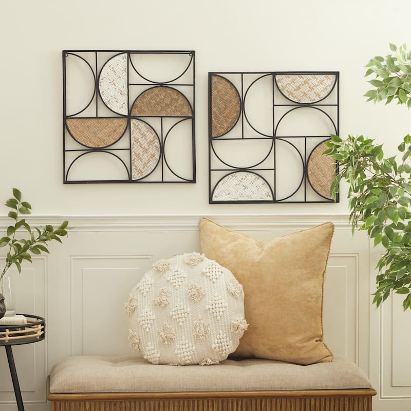 Metal Geometric Carved Designs Home Wall Decor - Set of 2 Brown - Roche River Decor