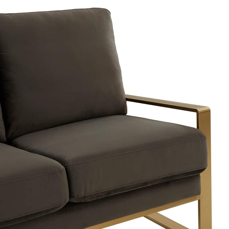 Jefferson Velvet Upholstered 3 Seater Sofa with Brushed Gold Stainless Steel Base and Removable Cushions - 77.1