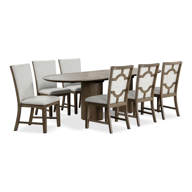 Furniture of America Lenn Modern Farmhouse 7-Piece Oak Wood Dining Table Set