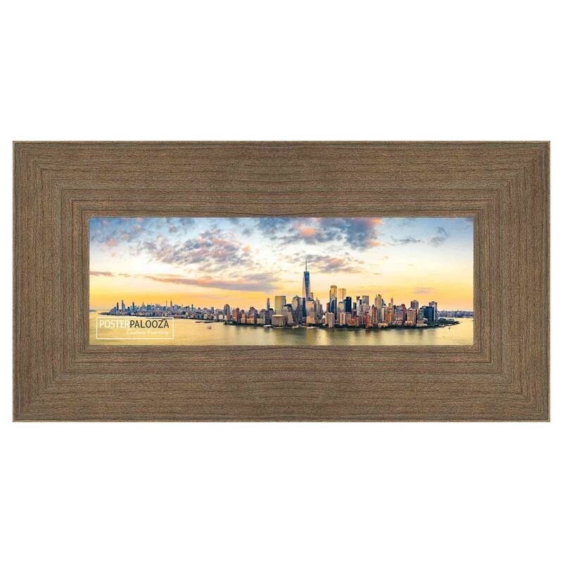 40x14 Distressed/Aged Walnut Complete Wood Panoramic Frame with UV Acrylic, Foam Board Backing, & Hardware - Brown