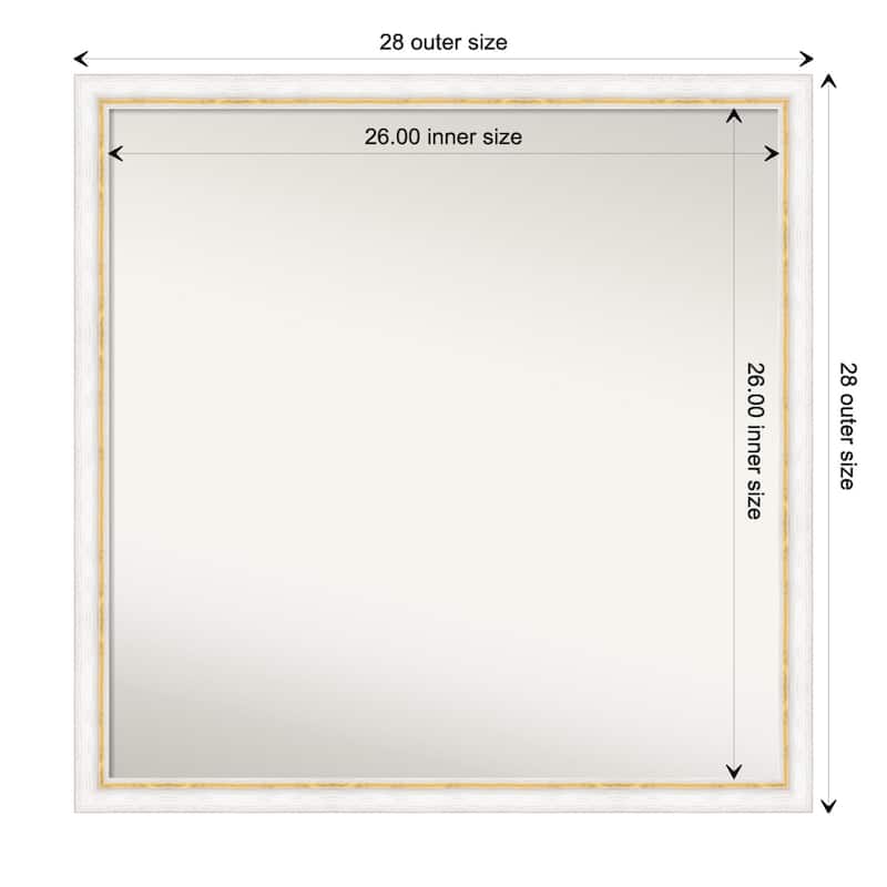 Morgan Non-Beveled Wood Framed Bathroom Vanity Wall Mirror - Morgan White Gold - Glass Size 26x26