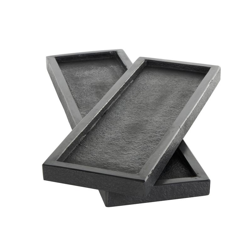 Black Marble Minimalistic Slim Textured Living Room Decor Tray (Set of 2)