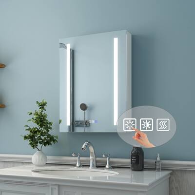 3 Touch Switch LED Lighted Bathroom Medicine Cabinet with Mirror,Recessed or Surface Mount,Defog, Stepless Dimming