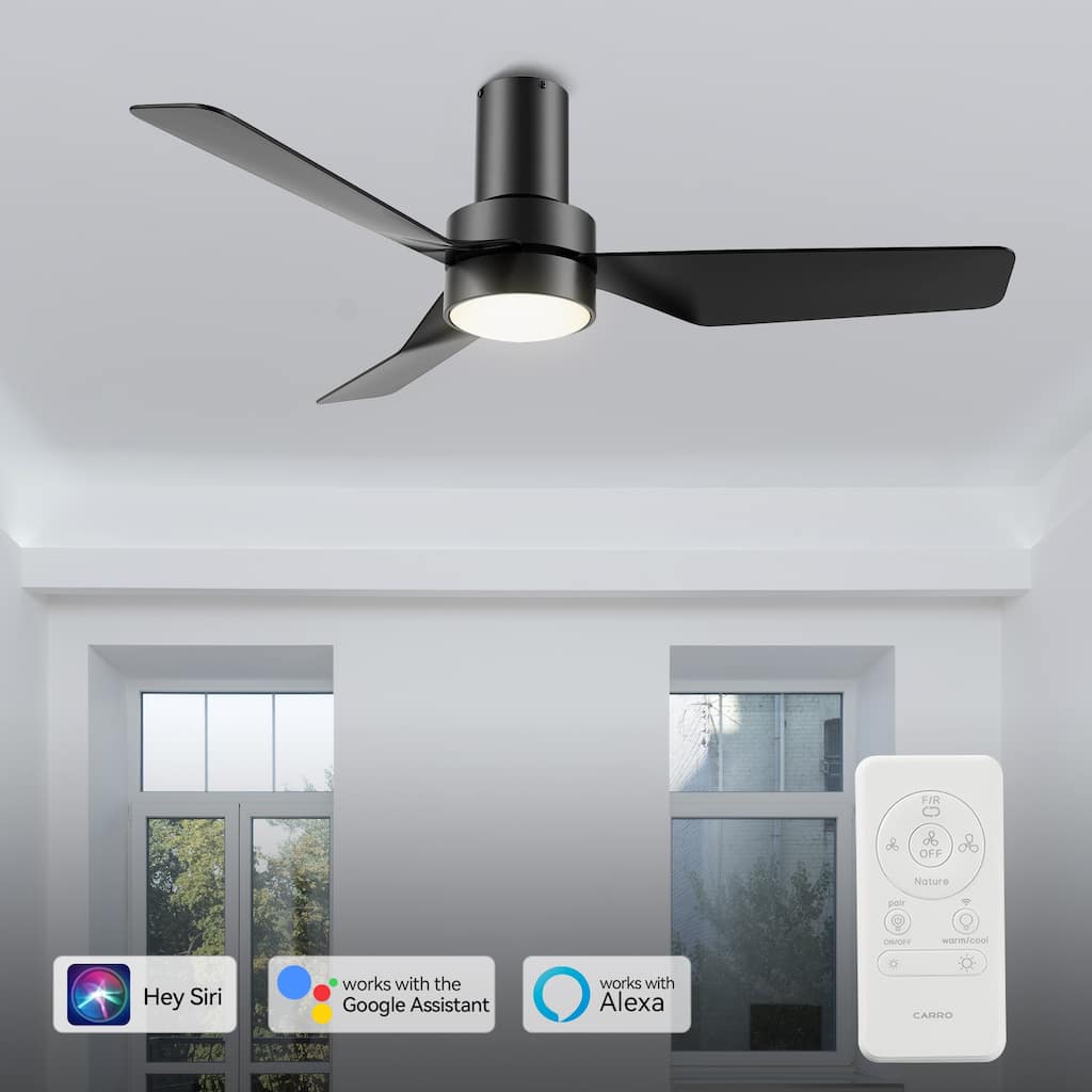CARRO Nantes 44" ABS 3-Blade Indoor Smart Ceiling Fan with Light and Remote-Flush Mount