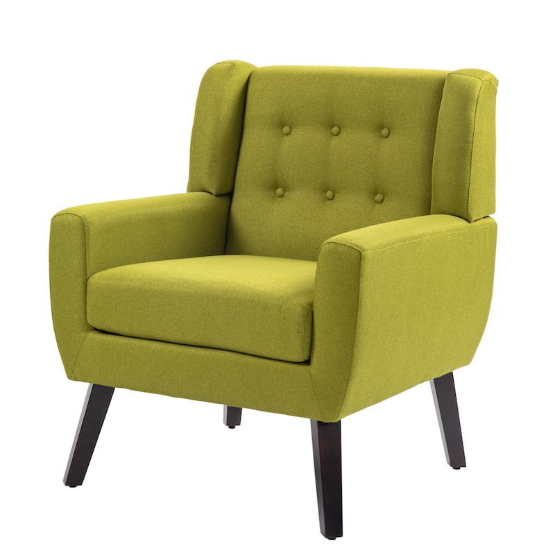 2 Set Modern Tufted Linen Upholstered Accent Chair Faux Leather Armchair