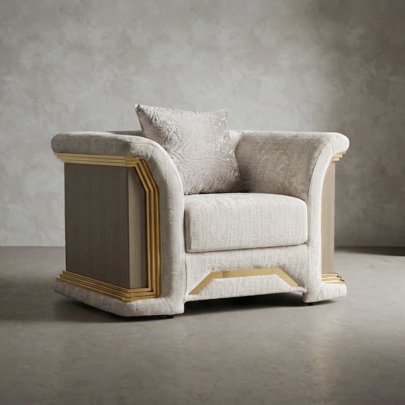 Furniture of America Ospray V Glam Upholstered Metallic Taupe Arm Chair with Accent Pillow - Metallic Taupe