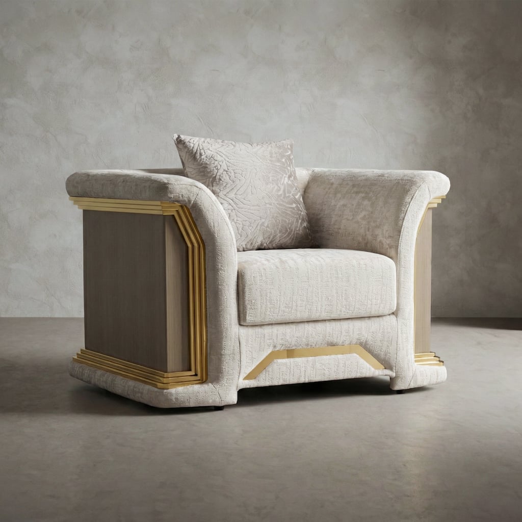 Furniture of America Ospray V Glam Upholstered Metallic Taupe Arm Chair with Accent Pillow