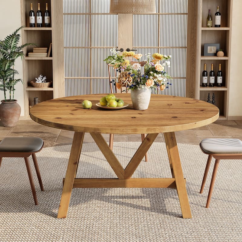 47 Inch Round Solid Wood Dining Table for 4-6, Farmhouse Kitchen Table - 47.24" D x 47.24" W x 29.53" H