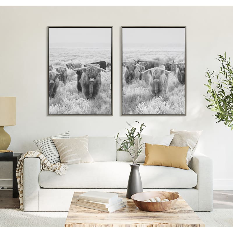Kate and Laurel Sylvie Herd Cow Framed Canvas by Creative Bunch Studio