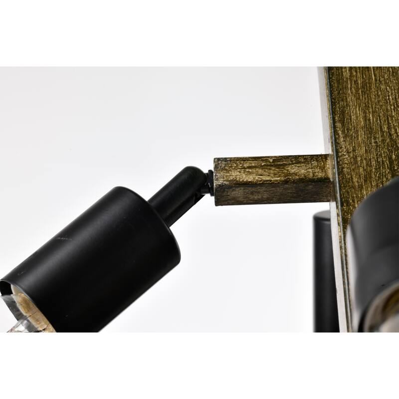 Abrome Matte Black and Wood Grain Finish 5-Light Pendant Ceiling Light