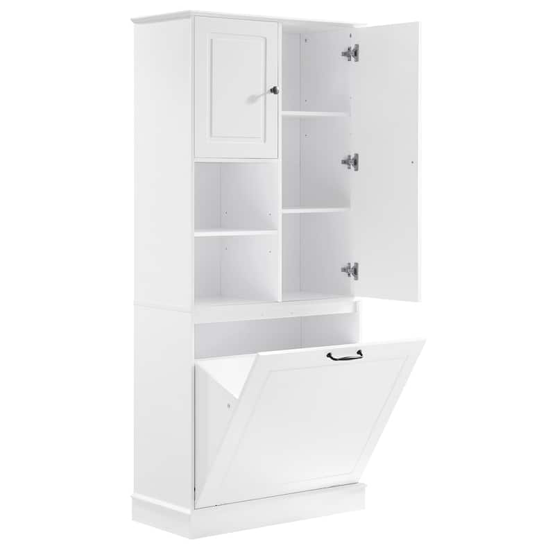GDF Studio - Tommy Modern MDF Tall Storage Cabinet with Adjustable Shelves and Large Flip-Out Basket