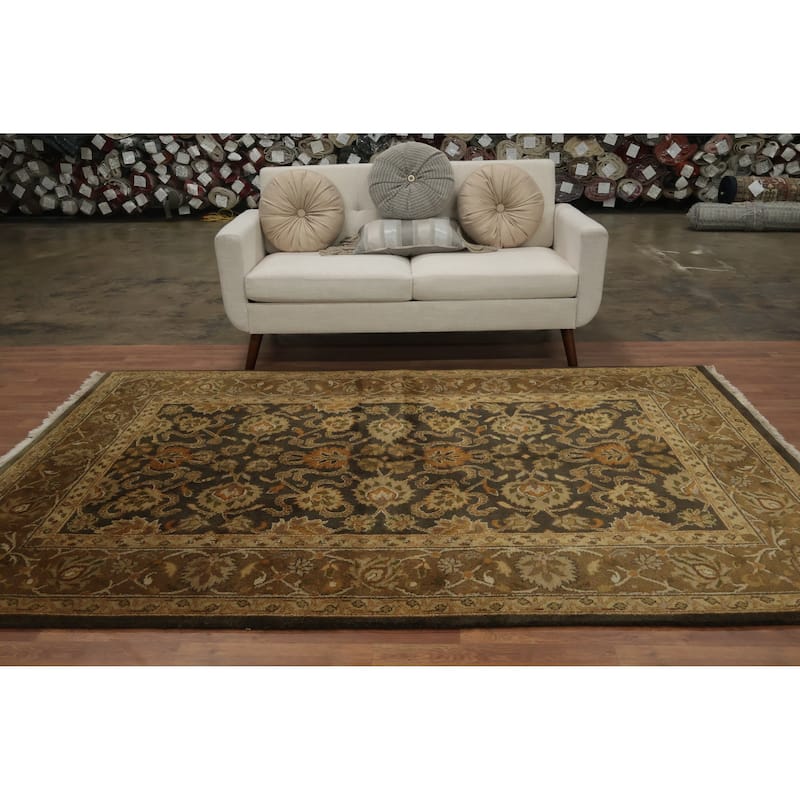 Hand Knotted Oriental 100% Wool Carpet Traditional All-Over Greys & Charcoal Agra Area Rug - 8' 10'' X 5' 10''