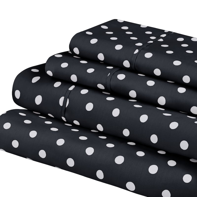 Superior Thread Count 600TC Cotton Blend Polka Dot Bed Sheet Set