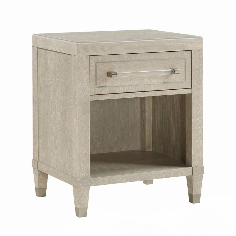 Oak Finish Nightstand with Charging Ports Storage Drawer 1pc