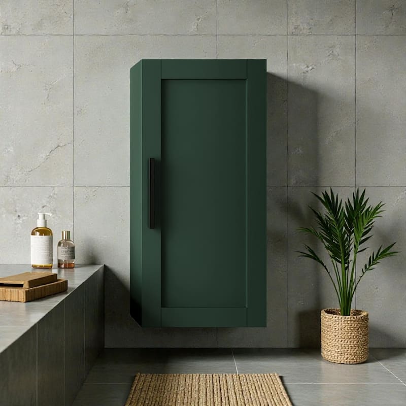 14" Wall-Mounted Floating Bathroom Side Cabinet, Particle Board Storage Cabinet with Soft-Close Door & Adjustable Shelf