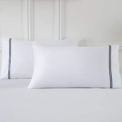 Luxury 400TC Cotton Pillowcases, Hotel-Style Embroidered 2 Pack, 20x30", Navy & Gray