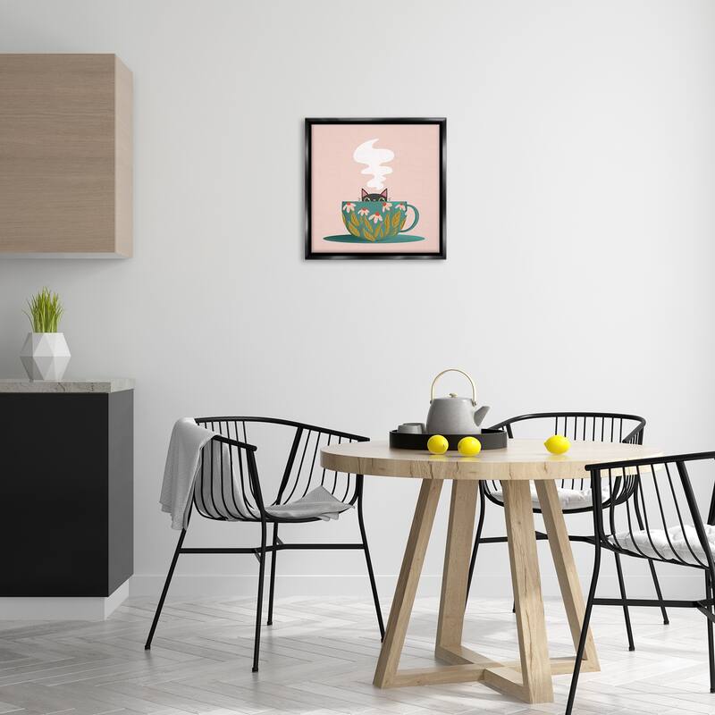 Stupell Cat Peeking Over Teacup Framed Floater Canvas Wall Art Design By Sarah Hickman