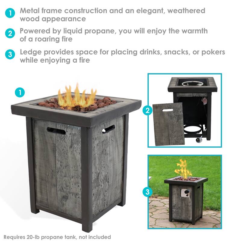 Sunnydaze Square Propane Gas Fire Pit Table with Weathered Wood Look - 24-Inch
